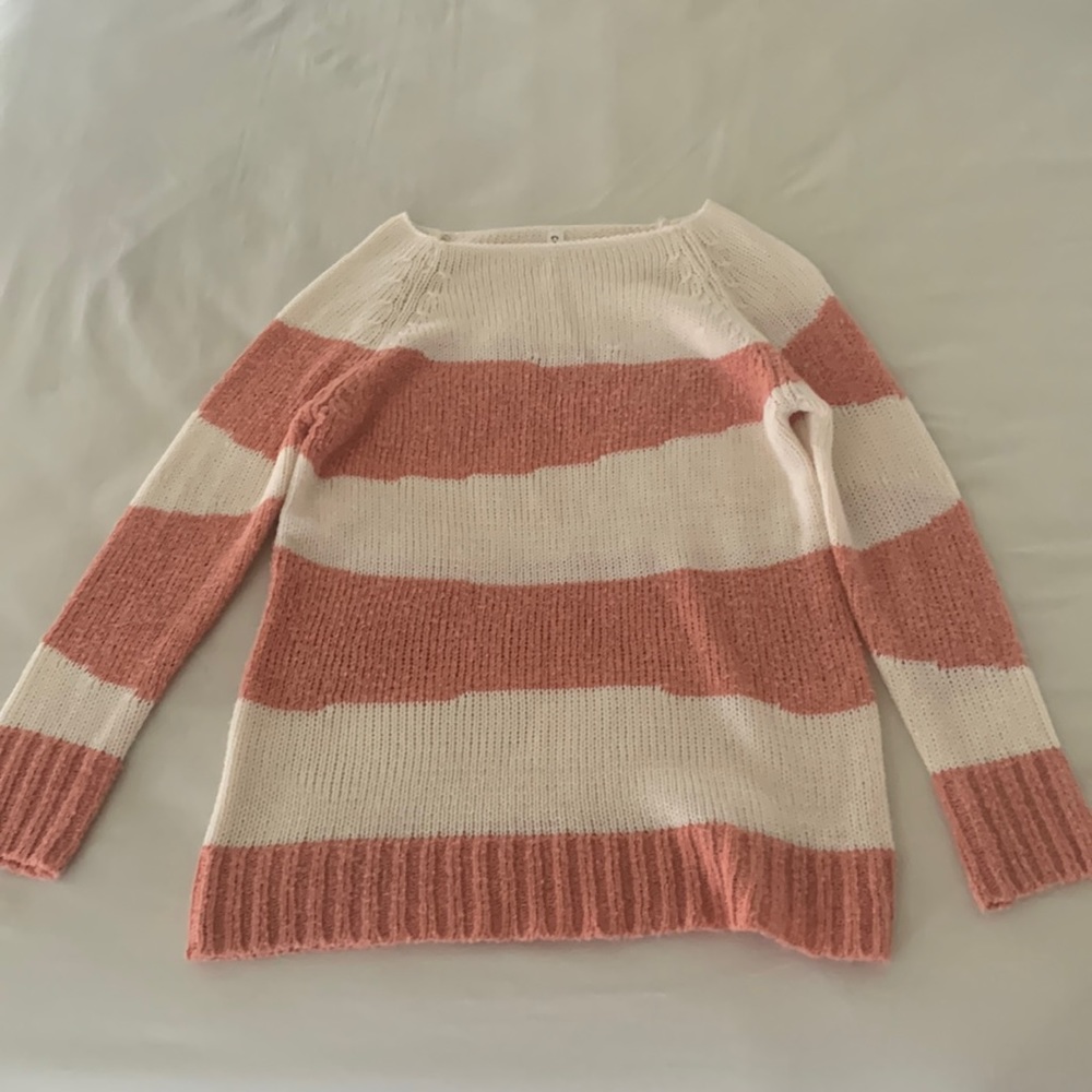 Light pink & beige striped knit sweater